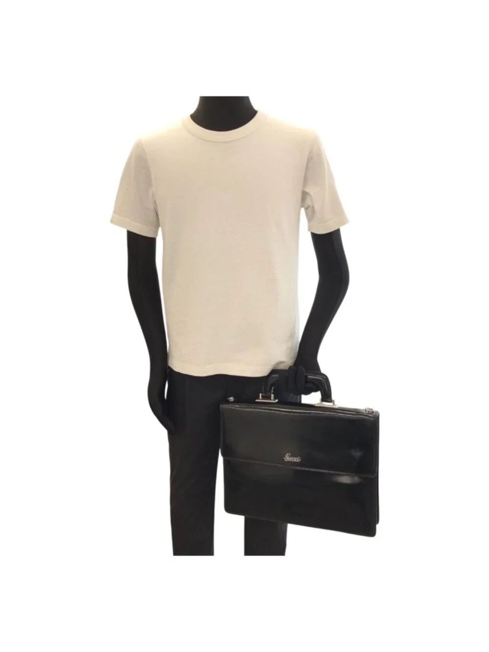 Gucci Vintage Black Silver Leather Business Briefcase